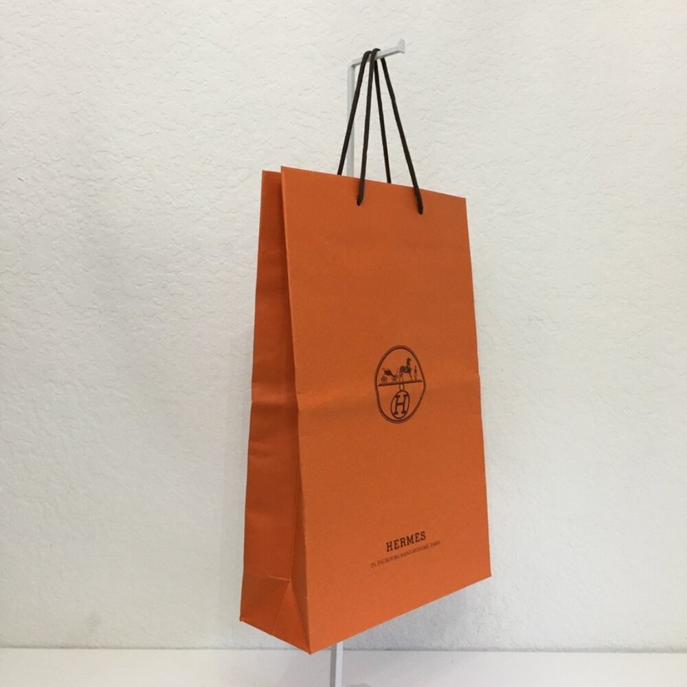 Hermes Shopping Bag 16.75 x 10.75 x 3.75 in Orange Paper Gift Bag Authentic